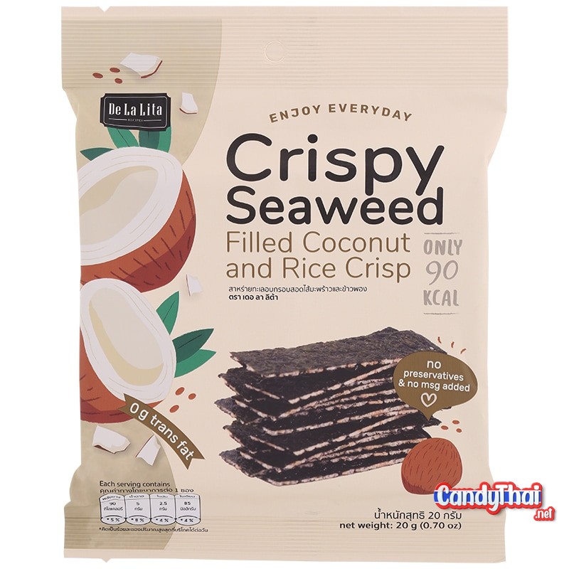 De La Lita Crispy Seaweed Filled Coconut and Rice Crisp 20g. Candy Thai